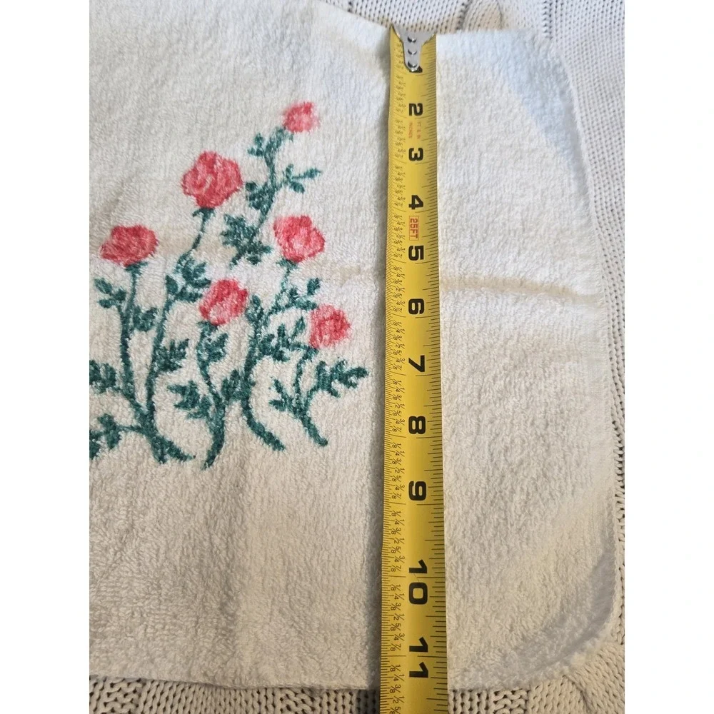 Vintage Spunwell Rose Floral Washcloth Pink Roses White Bath‎ Towel Cottagecore